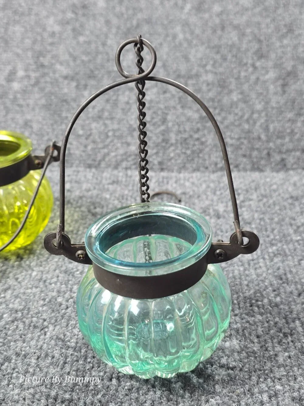 Vintage Pier 1 Imports Ribbed Glass Hanging Tealight Lanterns - Set of 3
